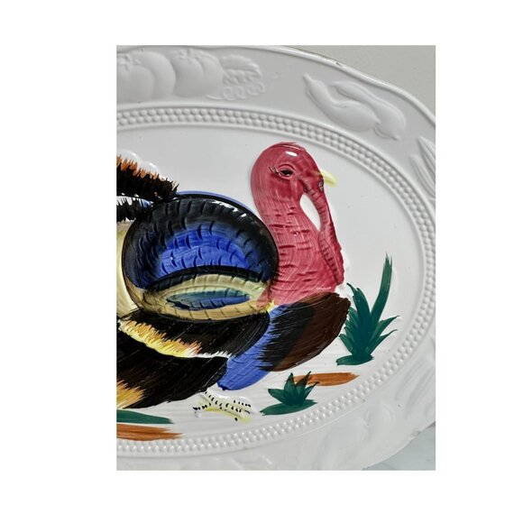 HUGE Turkey Platter - Vintage THANKSGIVING Hand Painted Ceramic c1960s-70s READ - Picture 3 of 7